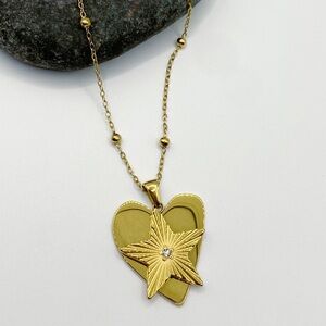 NEW Gold Heart & Star Pendant Necklace